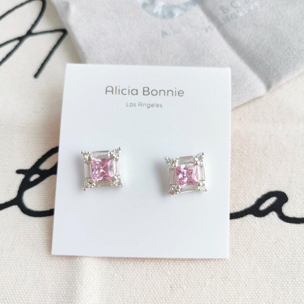 Stud Earrings - Enchanted Glow - Pink White Crystal Silver